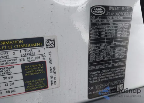 2024 Land Rover Range Rover Velar P250 Dynamic Se из США, поврежденный, VIN SALYL2EX8RA387909